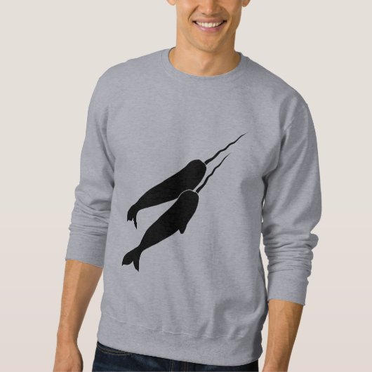 Cute Narwhals die samen met Black Silhouette zwemm Trui (Voorkant)