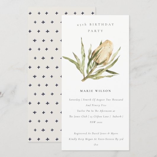 Cute Native Banksia Floral any Age Birthday Invite Bedankkaart (Voorkant / Achterkant)