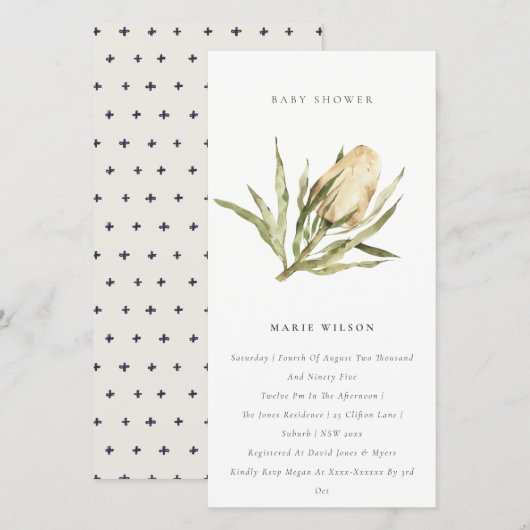 Cute Native Banksia Floral Baby shower Invite Bedankkaart (Voorkant / Achterkant)