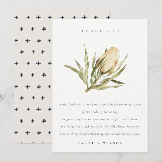 Cute Native Banksia Waterverf Floral Wedding Bedankkaart (Voorkant / Achterkant)