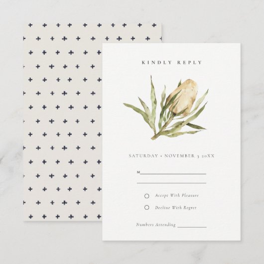 Cute Native Banksia Waterverf Floral Wedding RSVP Informatiekaartje (Voorkant / Achterkant)
