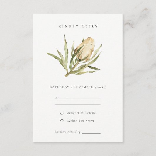 Cute Native Banksia Waterverf Floral Wedding RSVP Informatiekaartje (Voorkant)