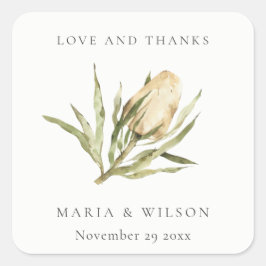 Cute Native Banksia Waterverf Floral Wedding Vierkante Sticker