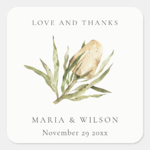 Cute Native Banksia Waterverf Floral Wedding Vierkante Sticker