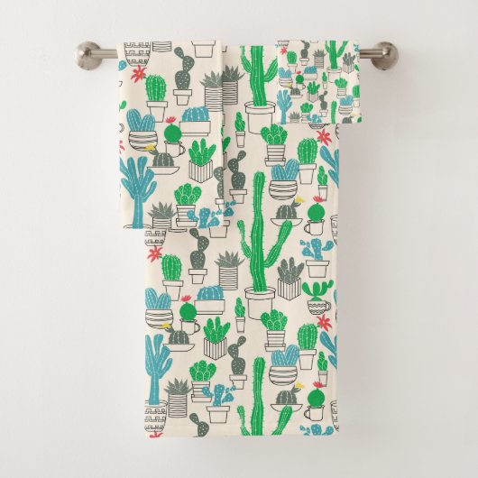 Cute Natural Floral Cacti Pattern Bad Handdoek (Insitu)