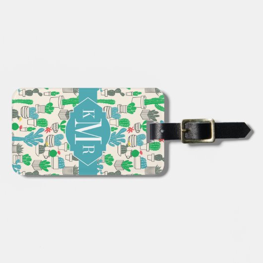 Cute Natural Floral Cacti Pattern Bagagelabel (Voorkant horizontaal)
