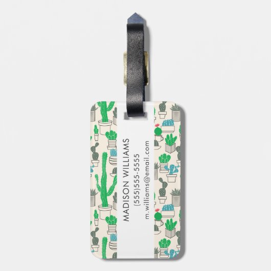 Cute Natural Floral Cacti Pattern Bagagelabel (Achterkant verticaal)