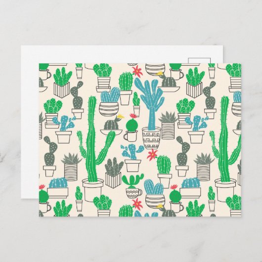 Cute Natural Floral Cacti Pattern Briefkaart (Voorkant / Achterkant)