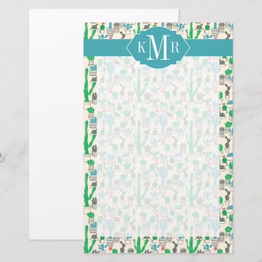Cute Natural Floral Cacti Pattern Briefpapier (Voorkant / Achterkant)