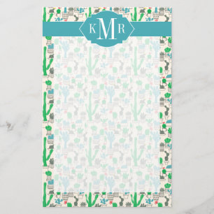 Cute Natural Floral Cacti Pattern Briefpapier