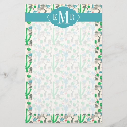 Cute Natural Floral Cacti Pattern Briefpapier (Voorkant)