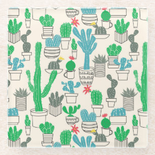Cute Natural Floral Cacti Pattern Glazen Onderzetter