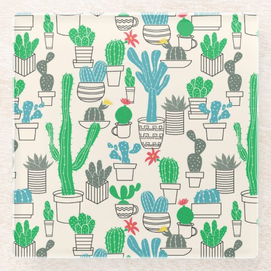 Cute Natural Floral Cacti Pattern Glazen Onderzetter (Voorkant)