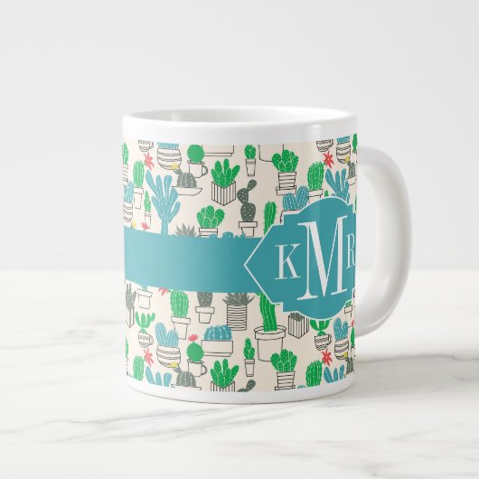 Cute Natural Floral Cacti Pattern Grote Koffiekop (Voorkant rechts)