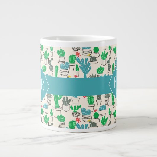 Cute Natural Floral Cacti Pattern Grote Koffiekop (Voorkant)