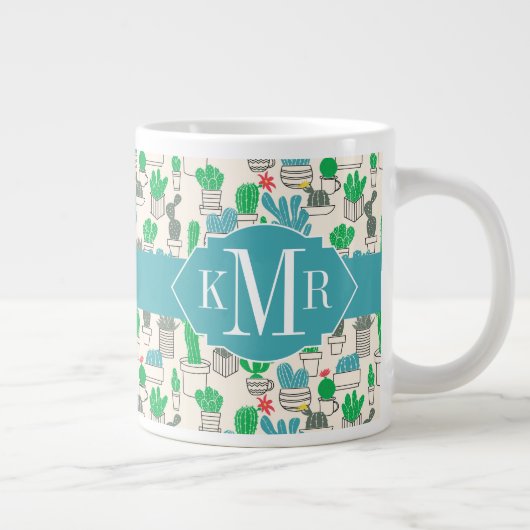 Cute Natural Floral Cacti Pattern Grote Koffiekop (Rechts)