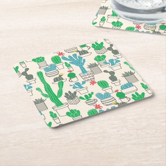 Cute Natural Floral Cacti Pattern Kartonnen Onderzetters (Schuin)