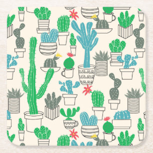 Cute Natural Floral Cacti Pattern Kartonnen Onderzetters