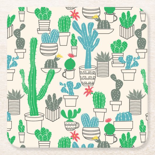 Cute Natural Floral Cacti Pattern Kartonnen Onderzetters (Voorkant)