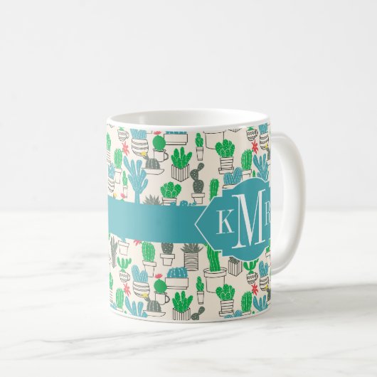 Cute Natural Floral Cacti Pattern Koffiemok (Voorkant rechts)