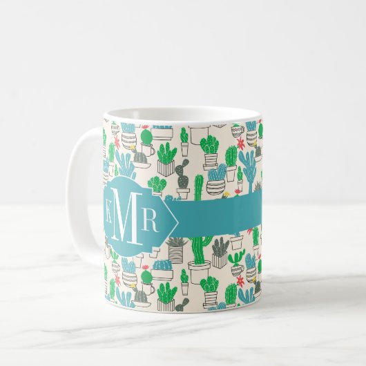 Cute Natural Floral Cacti Pattern Koffiemok (Voorkant links)