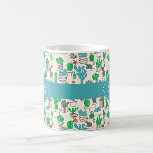 Cute Natural Floral Cacti Pattern Koffiemok (Center)