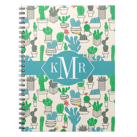 Cute Natural Floral Cacti Pattern Notitieboek (Voorkant)