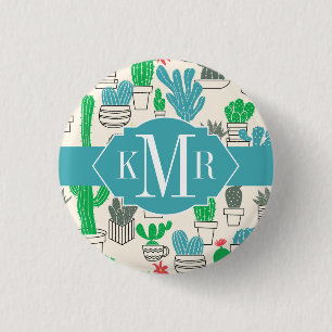 Cute Natural Floral Cacti Pattern Ronde Button 3,2 Cm