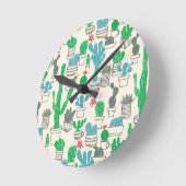 Cute Natural Floral Cacti Pattern Ronde Klok (Hoek)
