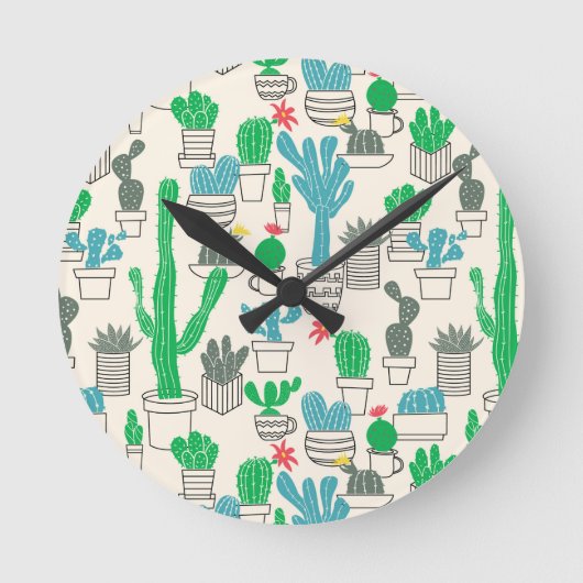 Cute Natural Floral Cacti Pattern Ronde Klok (Voorkant)
