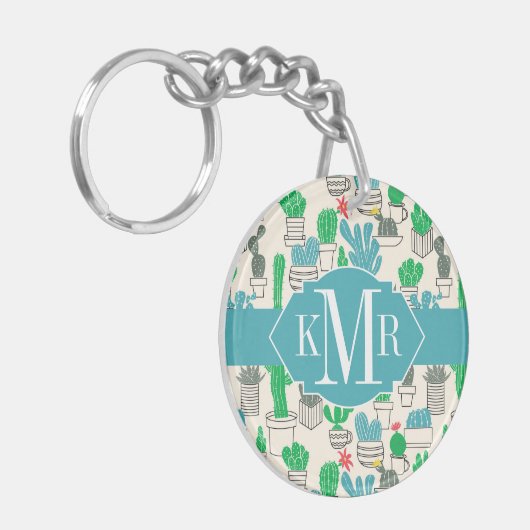 Cute Natural Floral Cacti Pattern Sleutelhanger (Voorkant Links)