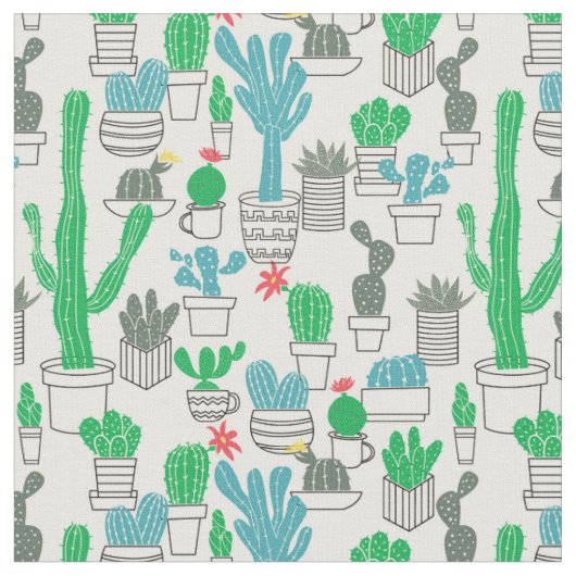 Cute Natural Floral Cacti Pattern Stof (Close Up)