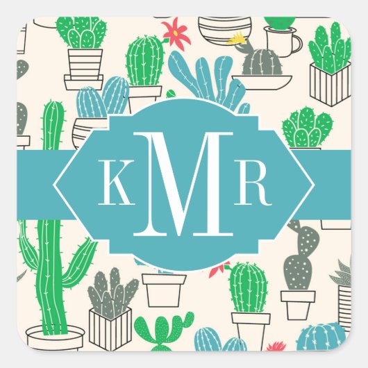 Cute Natural Floral Cacti Pattern Vierkante Sticker (Voorkant)