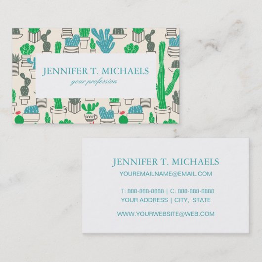 Cute Natural Floral Cacti Pattern Visitekaartje (Voorkant / Achterkant)