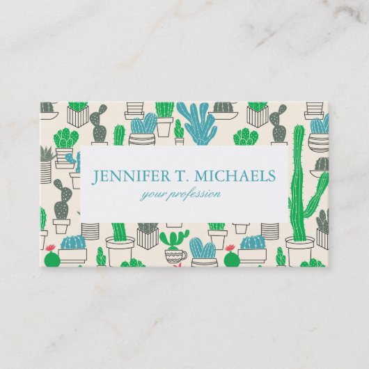 Cute Natural Floral Cacti Pattern Visitekaartje (Voorkant)