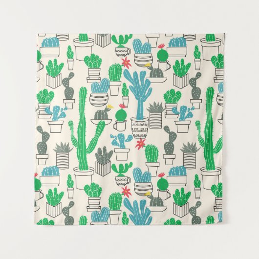Cute Natural Floral Cacti Pattern Wandkleed (Voorkant (horizontaal))