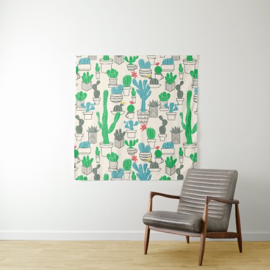 Cute Natural Floral Cacti Pattern Wandkleed (In Situ (horizontaal))