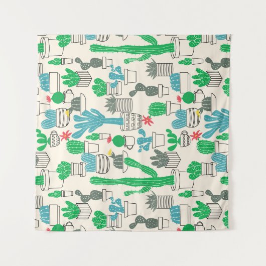 Cute Natural Floral Cacti Pattern Wandkleed (Voorkant)