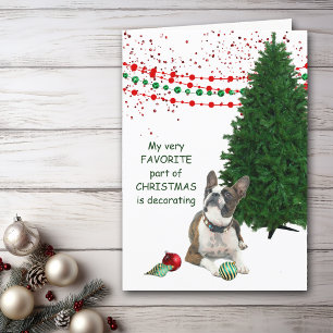 Cute Naughty Boston Terrier Dog kerstkaart Feestdagen Kaart