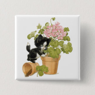 Cute Naughty Cat - Kitten in een bloempot Vierkante Button 5,1 Cm
