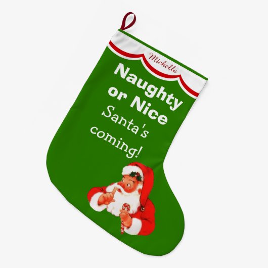 Cute Naughty of Nice Santa Kinderen Grote Kerstsok (Voorkant (Hangend))