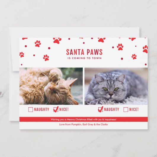 Cute Naughty of Nice Two Cat kerstfoto Feestdagenkaart (Voorkant)