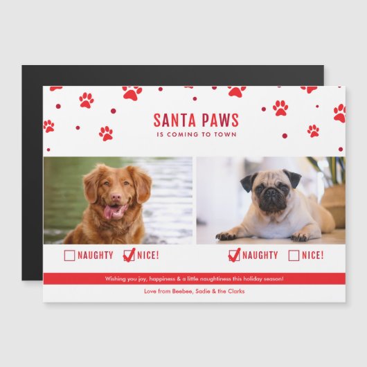 Cute Naughty of Nice Two Dog Kerstmis Magnet Kaart (Voorkant / Achterkant)