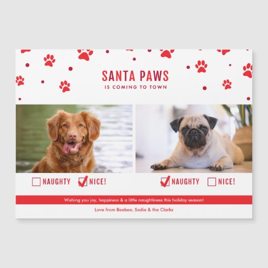 Cute Naughty of Nice Two Dog Kerstmis Magnet Kaart (Voorkant)