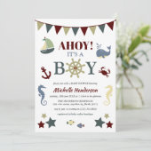 Cute Nautical Ahoy! Het Baby shower van een jongen Kaart (Staand voorkant)
