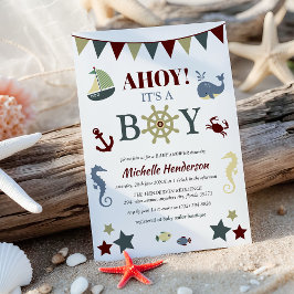 Cute Nautical Ahoy! Het Baby shower van een jongen Kaart