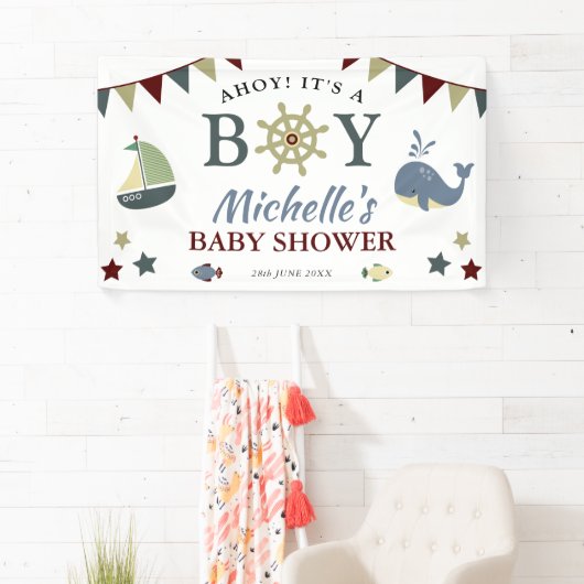 Cute Nautical Ahoy! Het Baby shower van een jongen Spandoek (Insitu)
