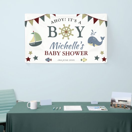Cute Nautical Ahoy! Het Baby shower van een jongen Spandoek (Beurs)