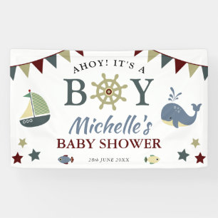 Cute Nautical Ahoy! Het Baby shower van een jongen Spandoek