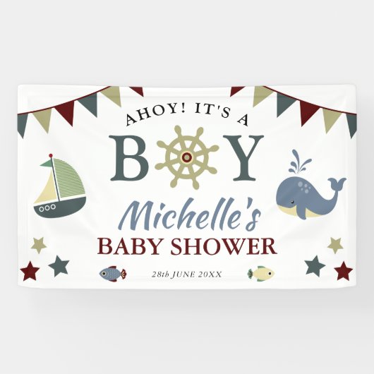 Cute Nautical Ahoy! Het Baby shower van een jongen Spandoek (Horizontaal)